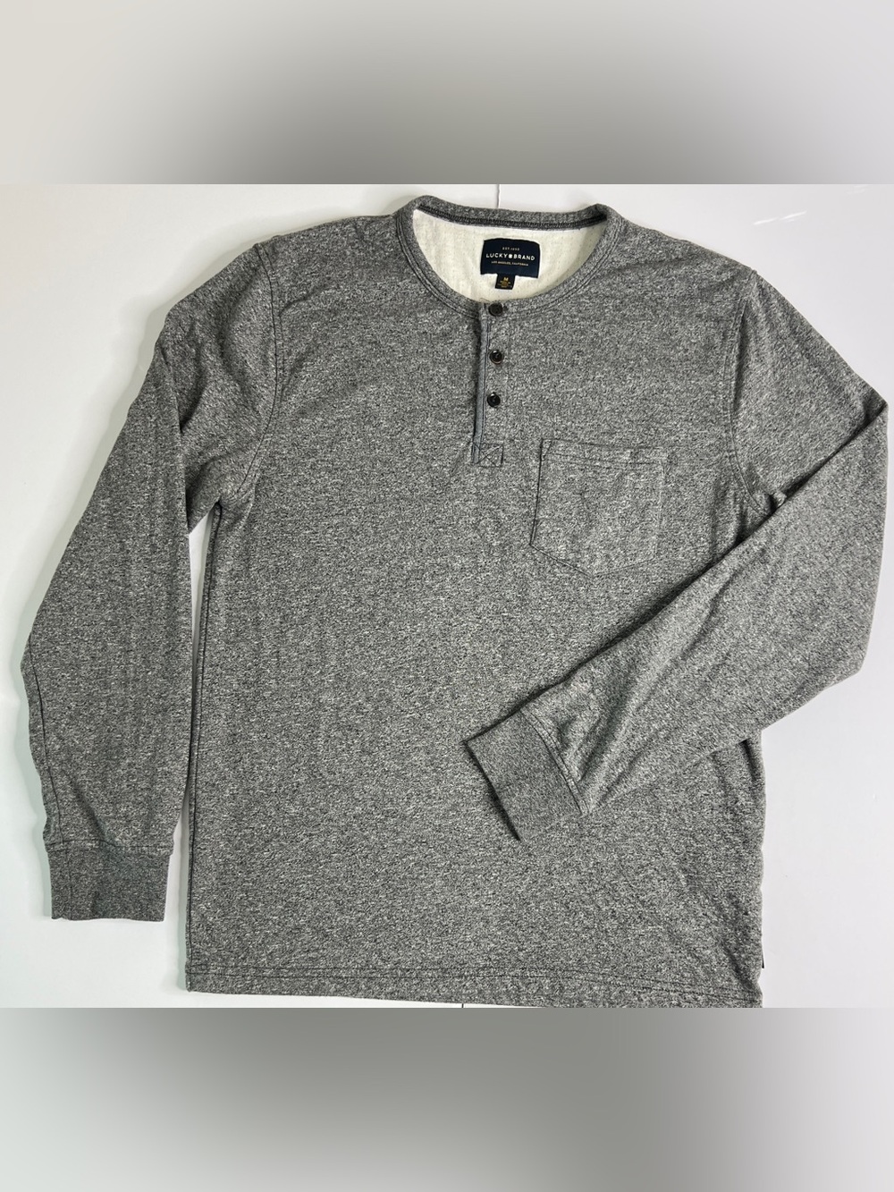 Lucky Brand Gray Heather Long Sleeve Henley Shirt With Pocket Lined Thermal